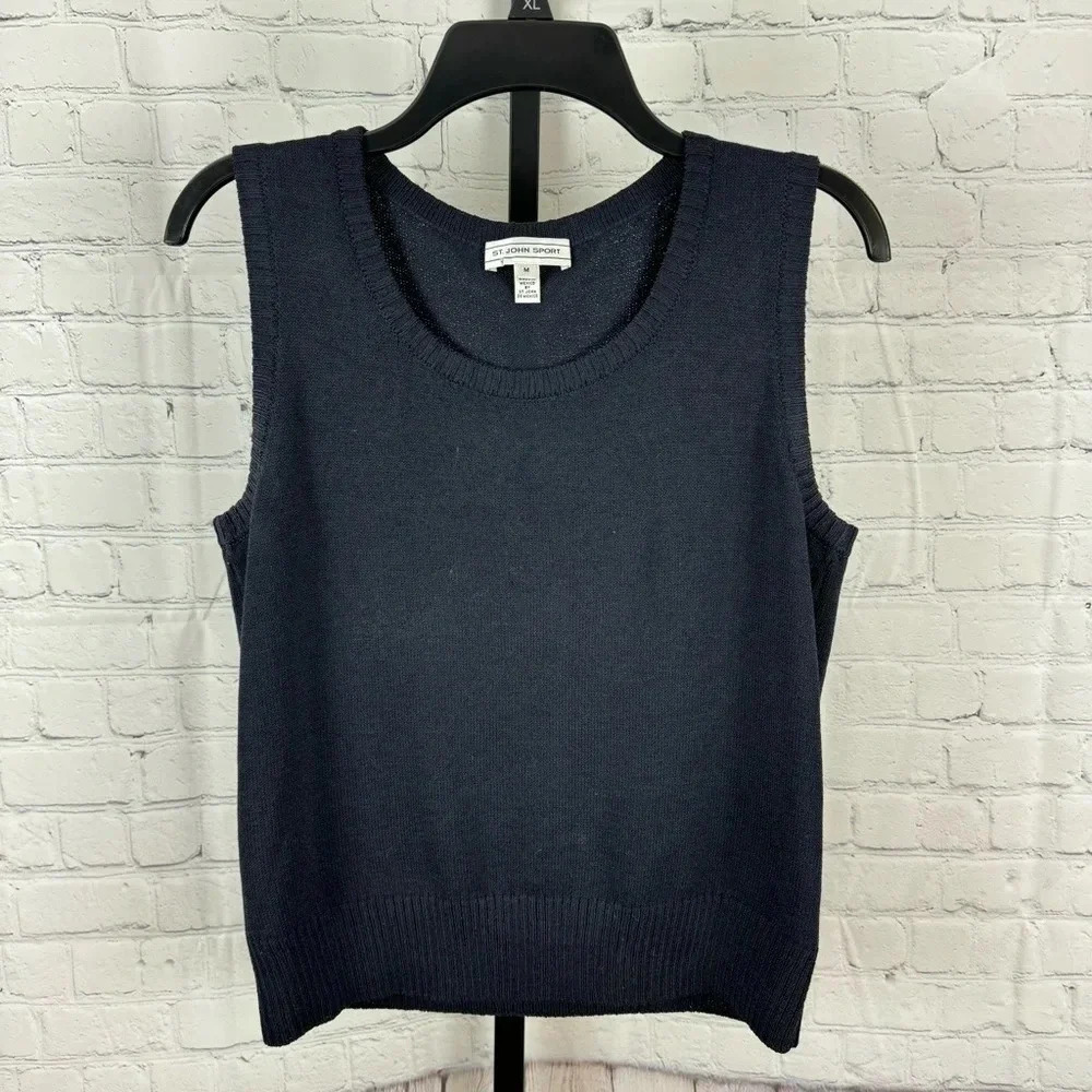 St. John Sport Navy Sweater Shelltank Wool Blend Size Medium